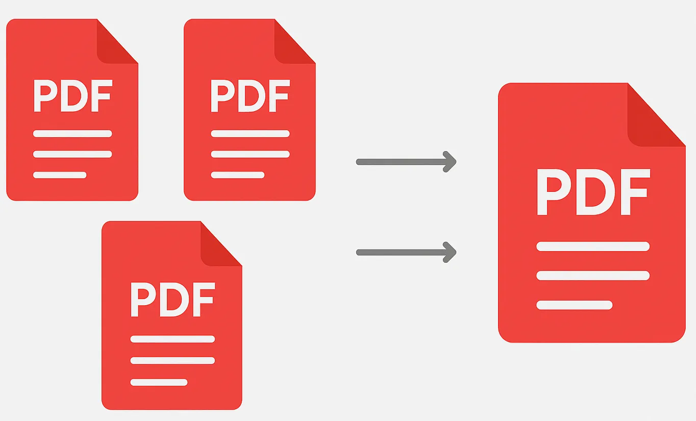 Diagram showing multiple PDF files being combined into one file.